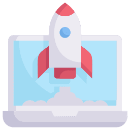 Rocket launching from a laptop screen, representing digital marketing growth and online business success for Elite Marketing.